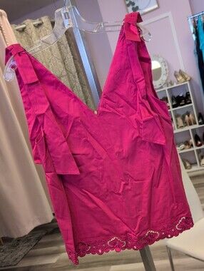 Ted Baker Fuchsia Pink Tie-Shoulder V-Neck Camisole with Lace Hem